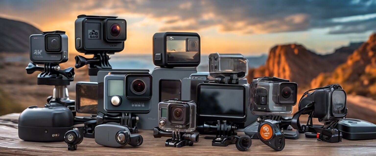 Different action camera accessories laid out