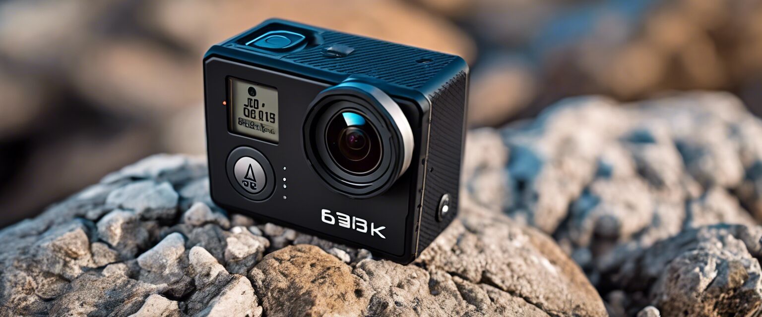 Budget action camera on rocky terrain