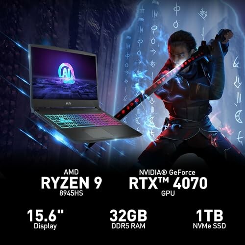 High-performance gaming laptop with AMD Ryzen 9 and NVIDIA RTX 4070.