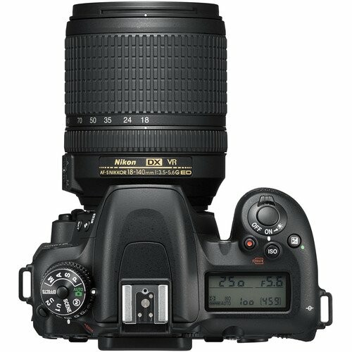 Top view of a Nikon DSLR camera with lens