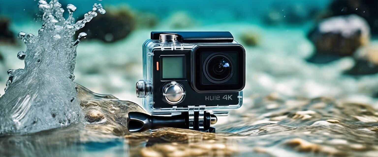 Action camera in waterproof case underwater