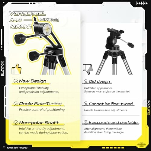 Comparison of Vertisteel Alta Azimuth Mount with an old tripod design.