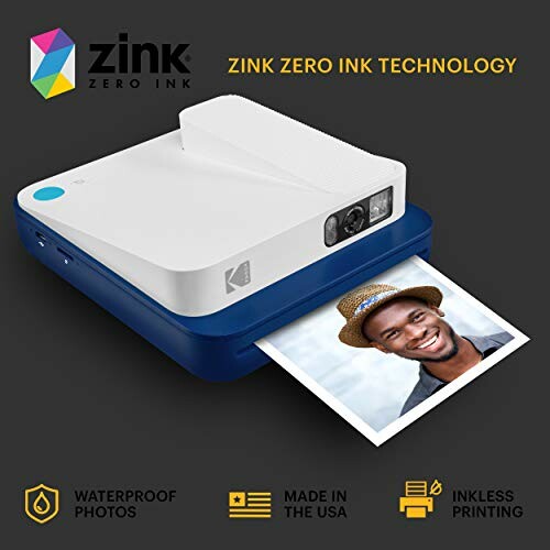 Zink Zero Ink camera printing a photo, showcasing waterproof and inkless printing features.